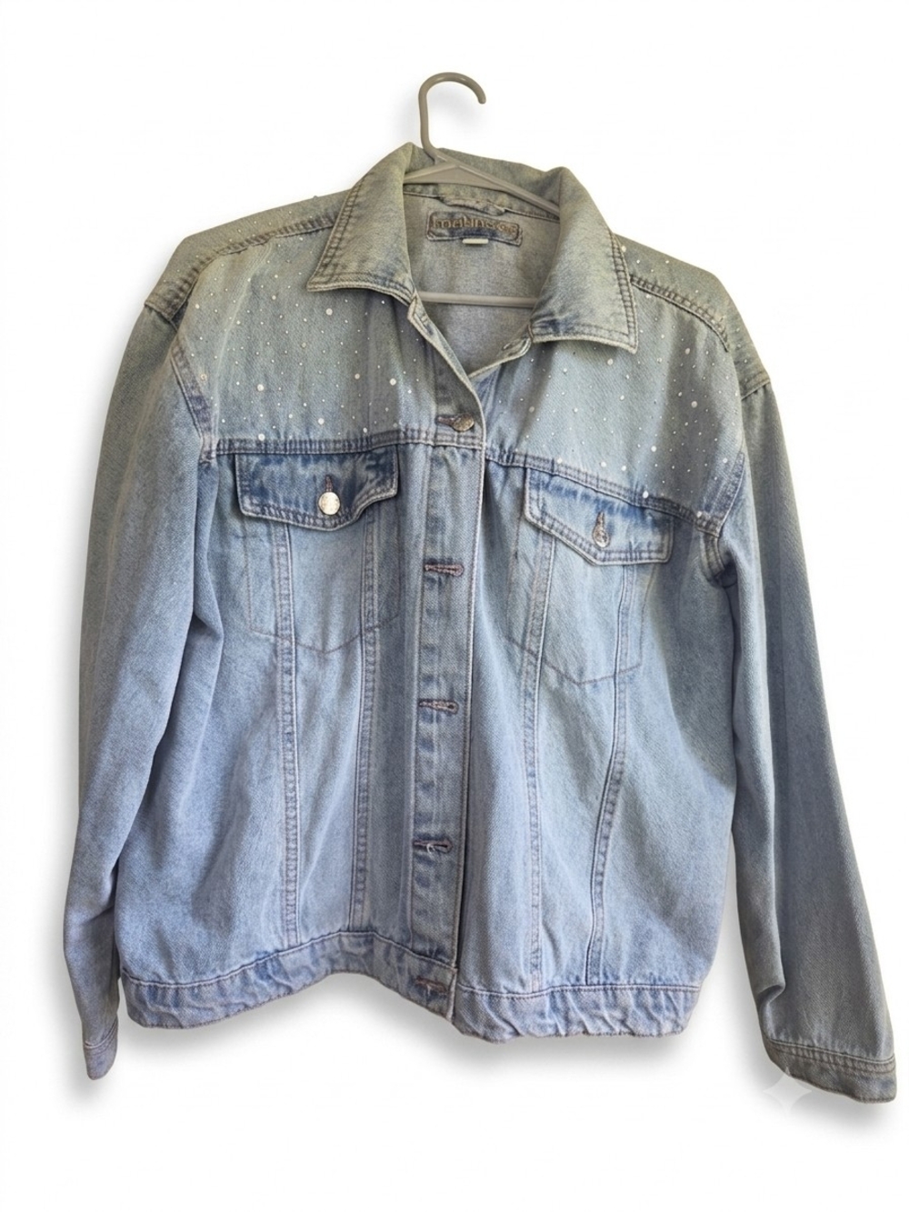 Maurices Light Blue Denim Jacket with Rhinestone Embellishment